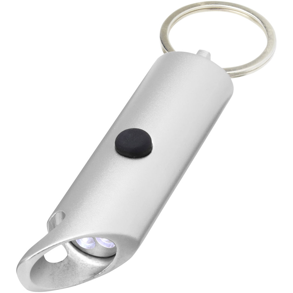 Flare RCS recycled aluminium IPX LED light and bottle opener with keychain - Silver