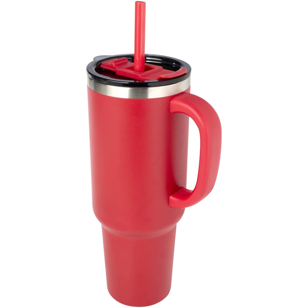 Sydney 1200 ml double wall RCS certified copper vacuum insulated tumbler with straw - Red