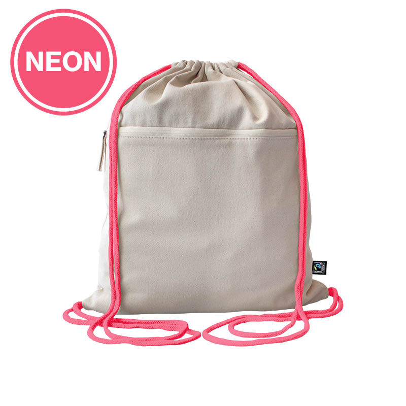 Fairtrade cotton gymbag Toni, cord colour - Neon Pink