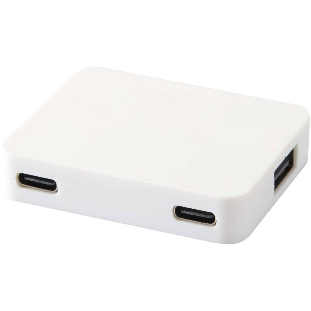 Gaia 4-port USB hub with USB-A and Type-C output and dual input - made from recycled plastic - White