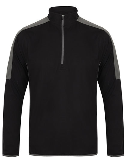 Finden+Hales - Adults 1/4 Zip Midlayer With Contrast Panelling - Black, Gunmetal Grey