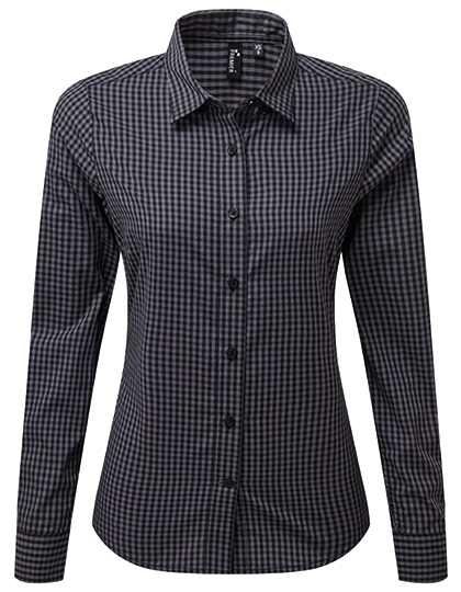 Premier Workwear - Women´s Maxton Check Long Sleeve Shirt - Steel (ca. Pantone 431C), Black (ca. Pantone Black C)