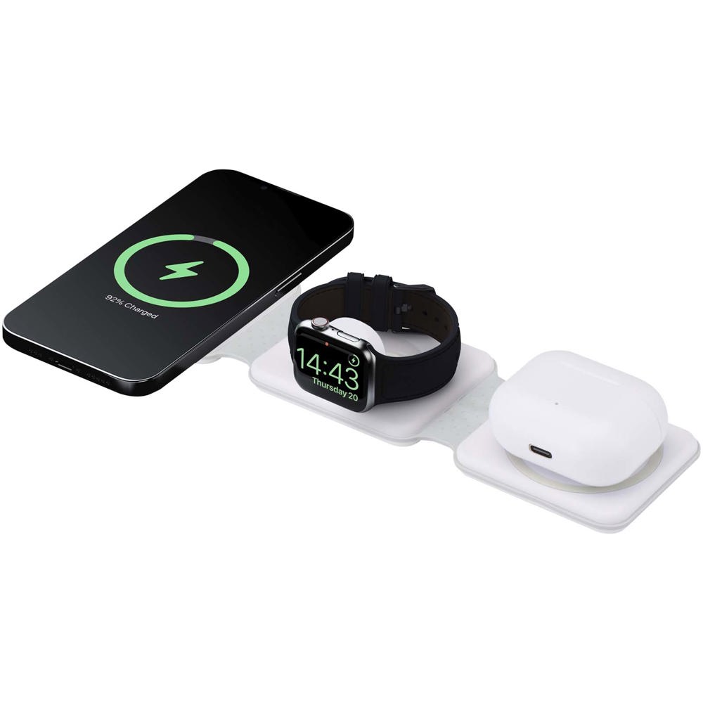Armus 3-in-1 15W recycled plastic foldable wireless charger - White