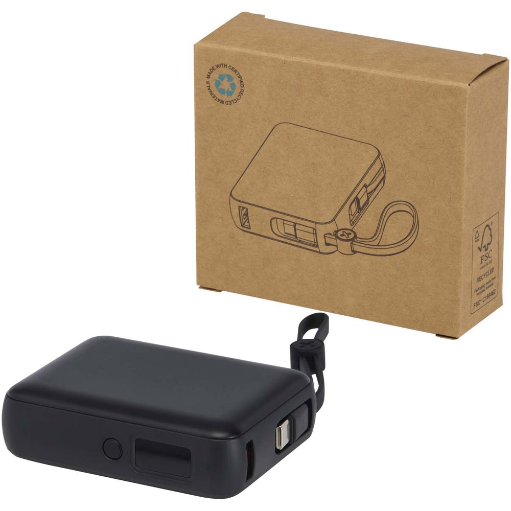 Acrux 10.000 mAh 35W tablet power bank with built in Type-C cable - made from recycled plastic - Black