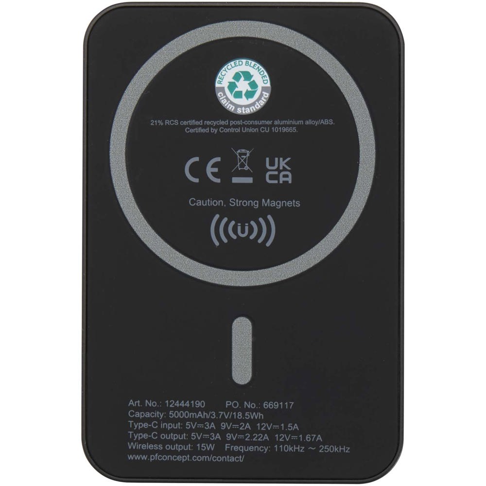Acrab 5000 mAh 15W magnetic wireless power bank with 20W PD - made from recycled plastic