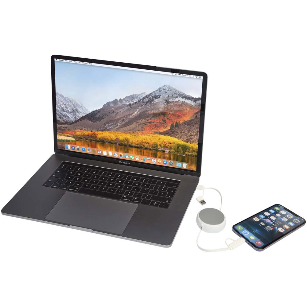 Alasia 5-in-1 100 cm recycled plastic and aluminium retractable data sync and 45W fast charge cable