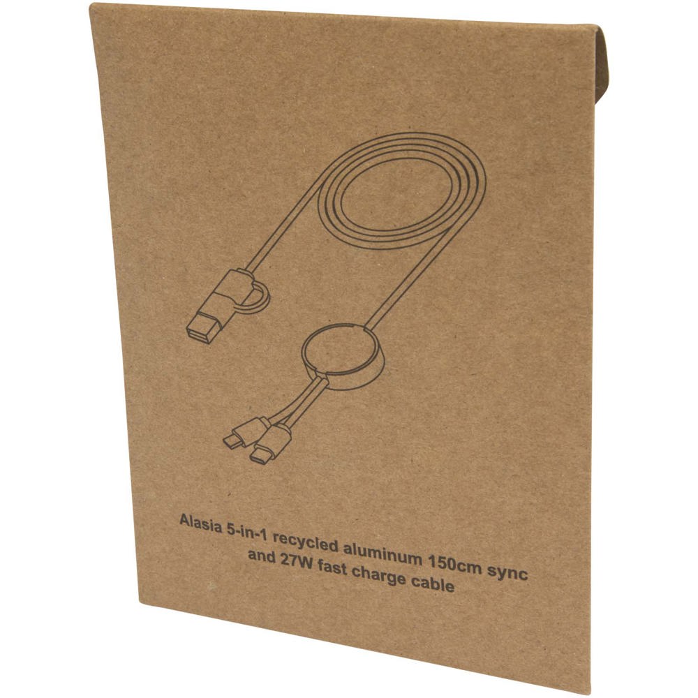 Alasia 5-in-1 recycled aluminium and plastic 150 cm data sync and 27W fast charge cable