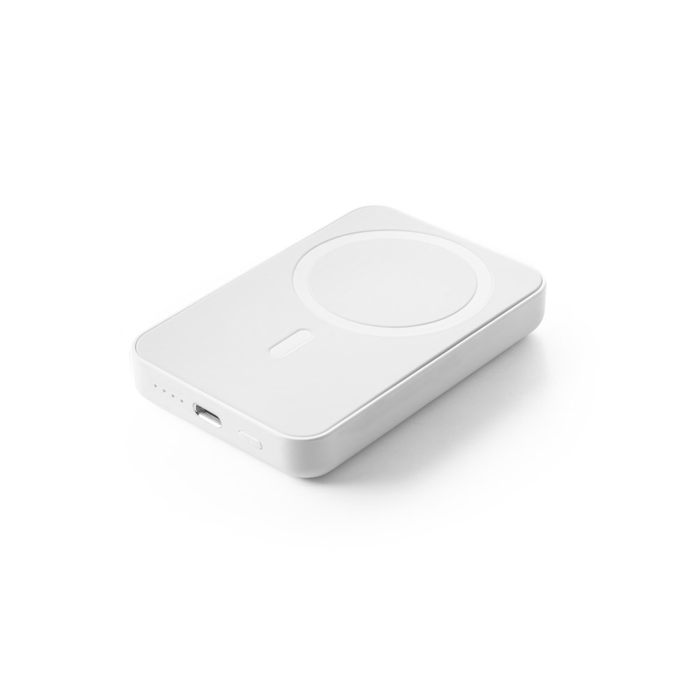 AMPERE 5. Μαγνητικό power bank 5'000 mAh με ασύρματο φορτιστή εξαιρετικά γρήγοτρης φόρτισης15W σε ανακυκλωμένο ABS (100% rABS) - Λευκό
