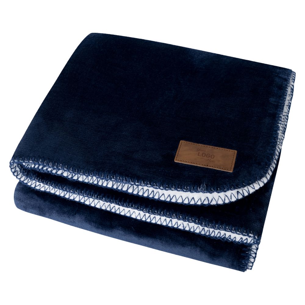 Fleeceplaid with sherpa backing, 150x120 cm, 500 gr/m² - Navy / White