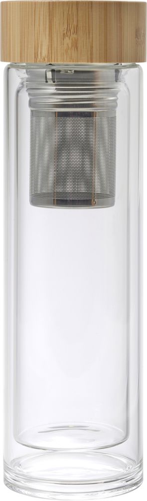 Bamboo and glass double walled bottle Vicente - Brown