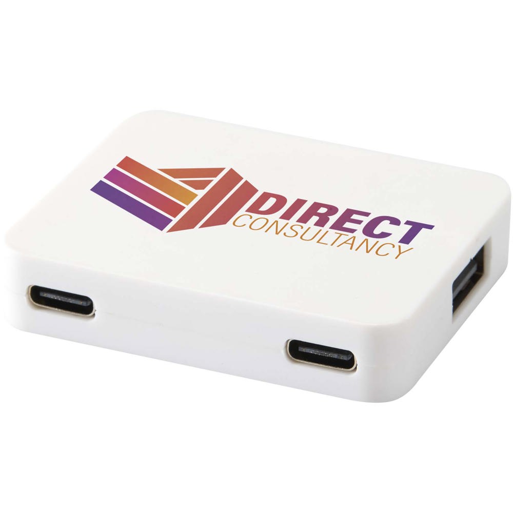 Gaia 4-port USB hub with USB-A and Type-C output and dual input - made from recycled plastic