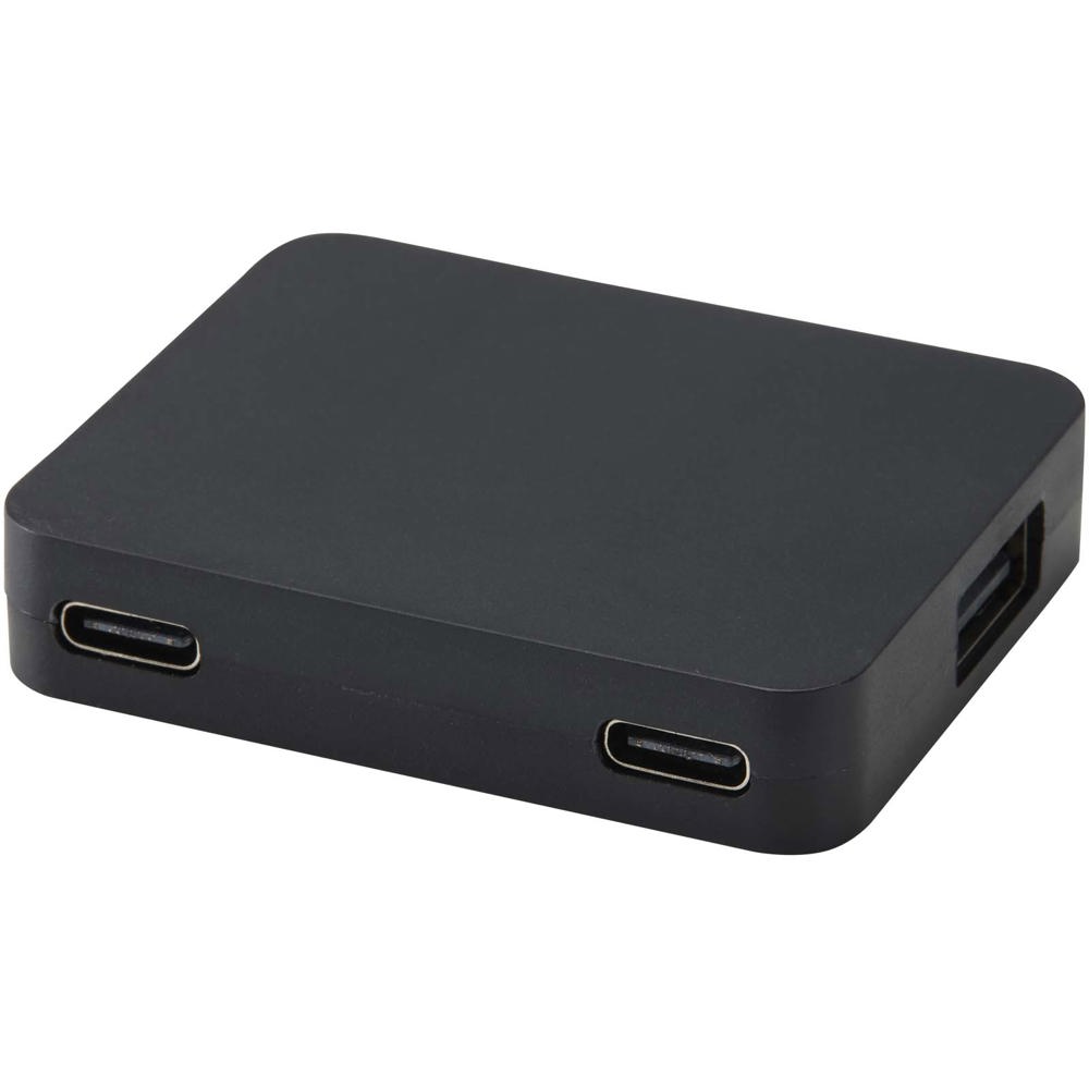 Gaia 4-port USB hub with USB-A and Type-C output and dual input - made from recycled plastic