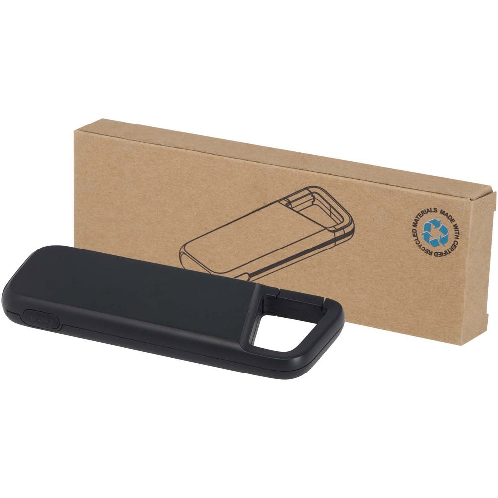Alkes 5000 mAh 12W recycled plastic water resistant power bank with carabiner