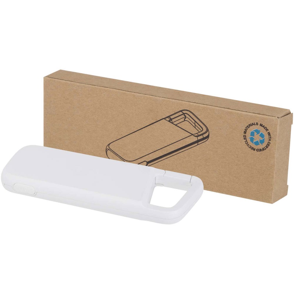 Alkes 5000 mAh 12W recycled plastic water resistant power bank with carabiner - White