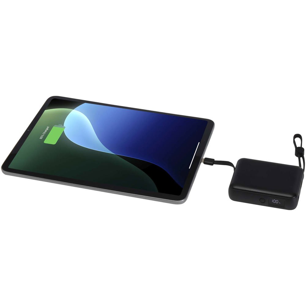 Acrux 10.000 mAh 35W tablet power bank with built in Type-C cable - made from recycled plastic