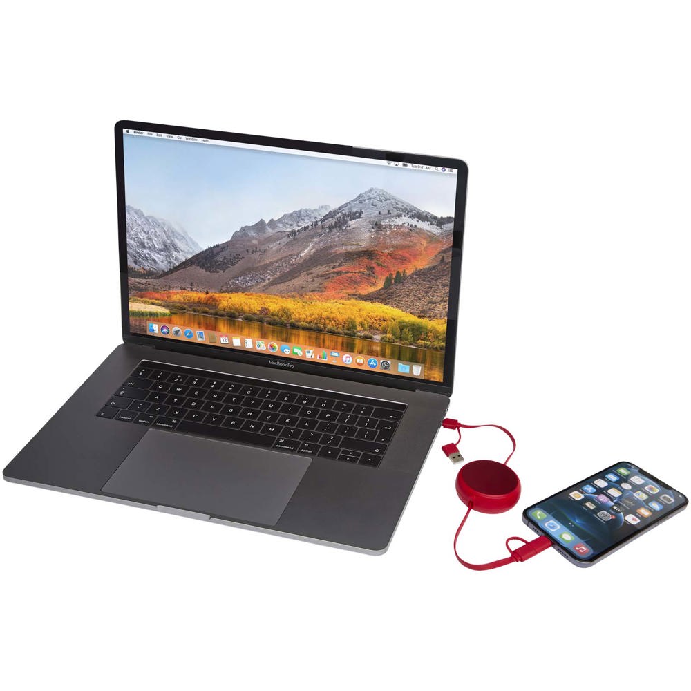 Alasia 5-in-1 100 cm recycled plastic and aluminium retractable data sync and 45W fast charge cable