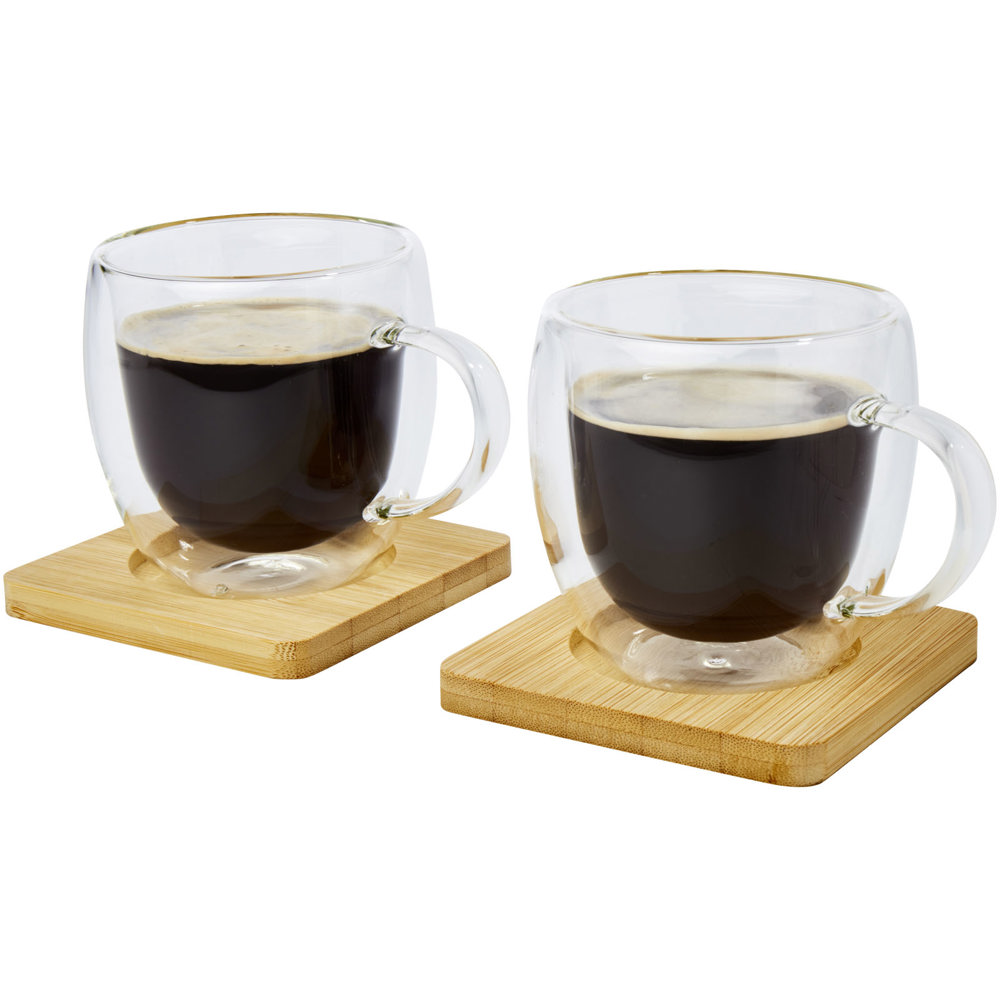 Manti 2-piece 250 ml double-wall glass cup with bamboo coaster 