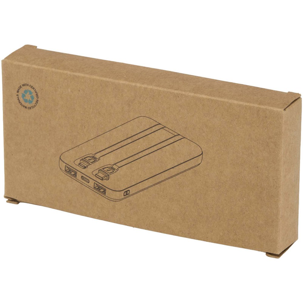 Adhil 10.000 mAh 10W recycled plastic power bank with 2 built-in cables