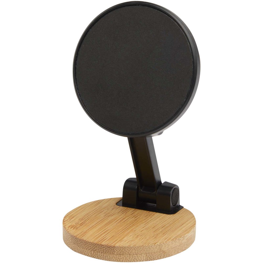 Alcor recycled plastic foldeable magnetic phone stand with bamboo details