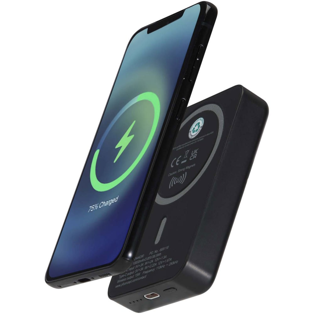 Acrab 10.000 mAh 15W magnetic wireless power bank with 20W PD - made from recycled plastic - Black