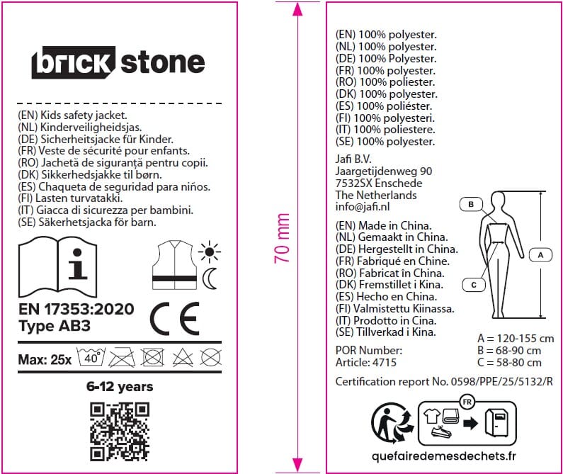 Kids safety jacket 6-12 years - EN 17353