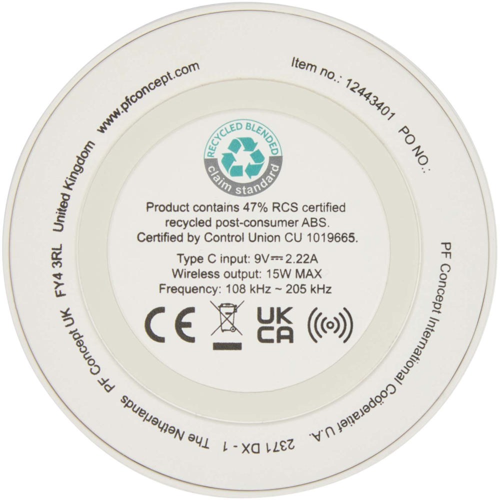 Freal 15W recycled plastic wireless charging pad
