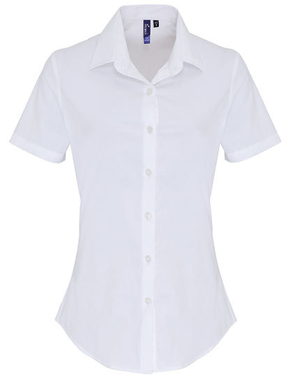 Premier Workwear - Women´s Stretch Fit Poplin Short Sleeve Cotton Shirt - White