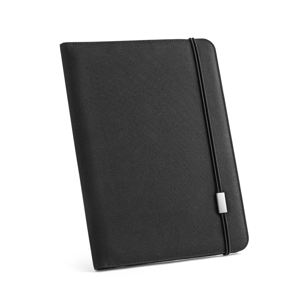 EMERGE FOLDER II. Φάκελος Α4 σε ανακυκλωμένο πολυεστέρα (100% rPET) 300D με ελαστικό κλείσιμο - Μαύρο