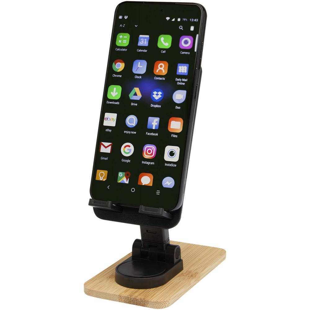 Alfirk recycled plastic foldeable desk phone stand with bamboo details - Black