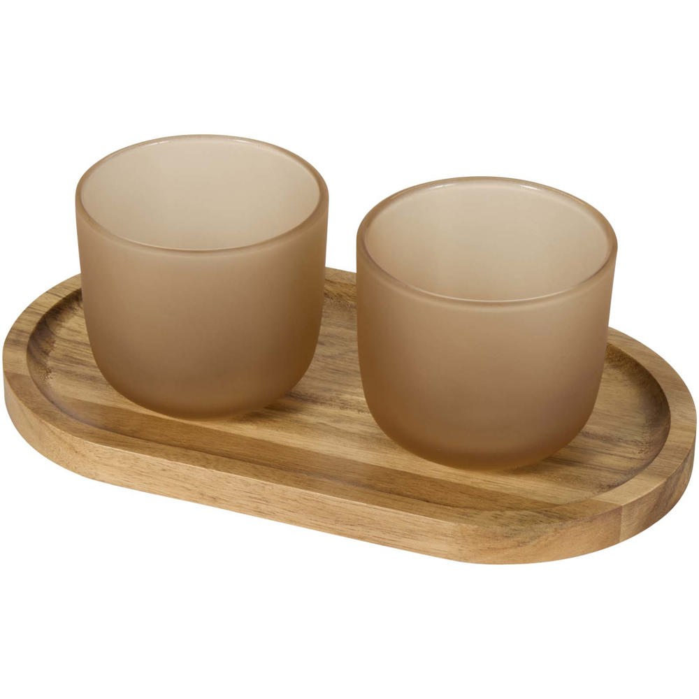 Male wooden serving tray and glass cups with matt finish set - Oatmeal