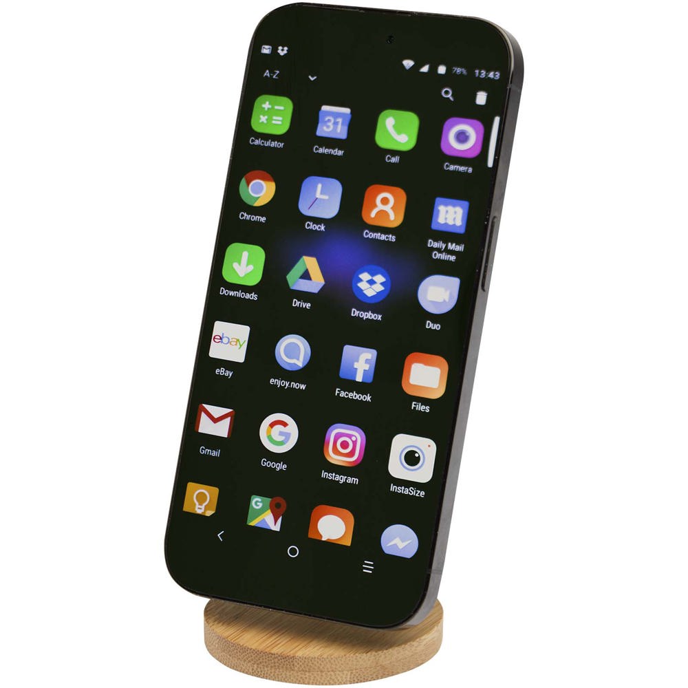 Alcor recycled plastic foldeable magnetic phone stand with bamboo details - Black