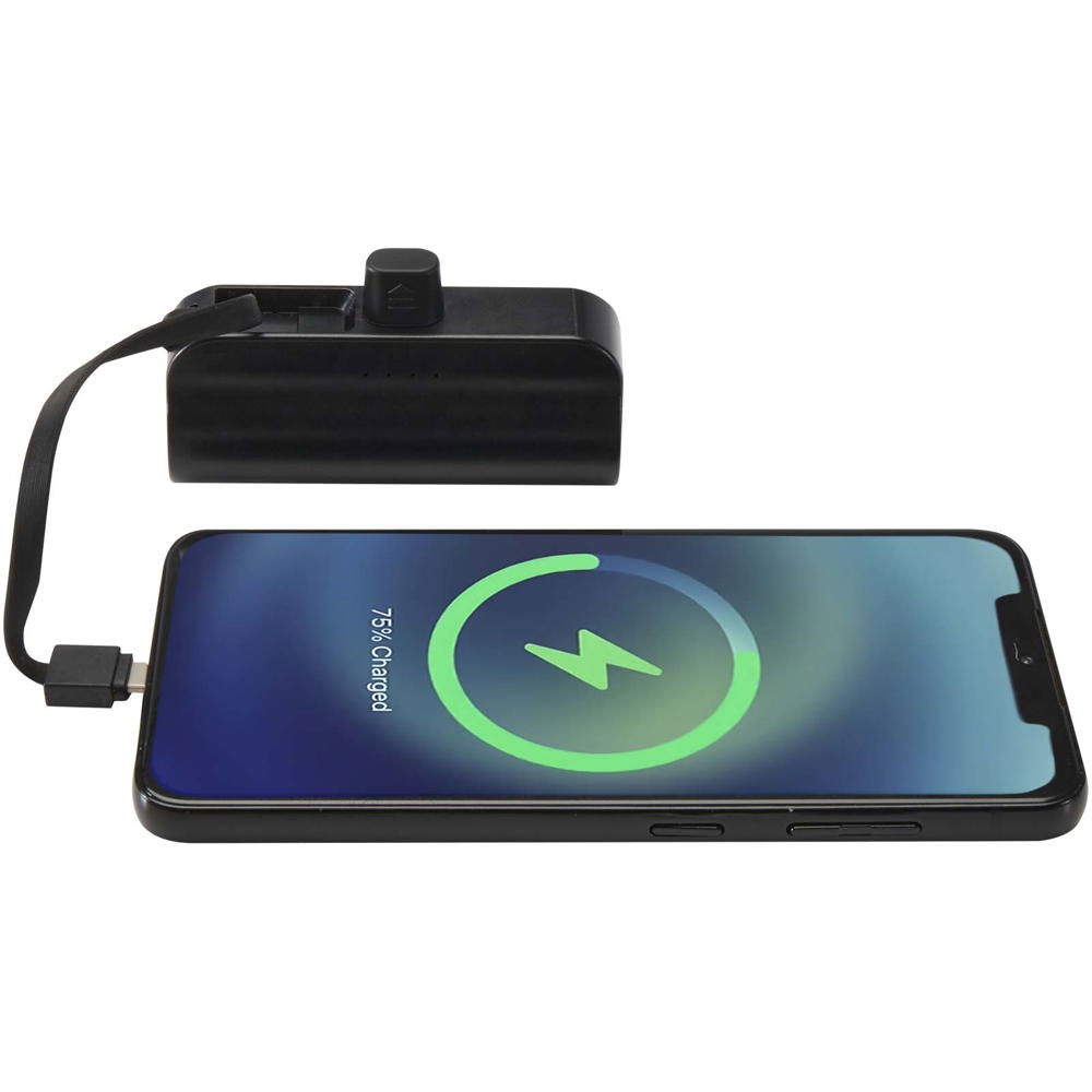 Alnair 5000 mAh 10W recycled plastic Type-C power bank with built-in flip stand and 2-in-1 cable