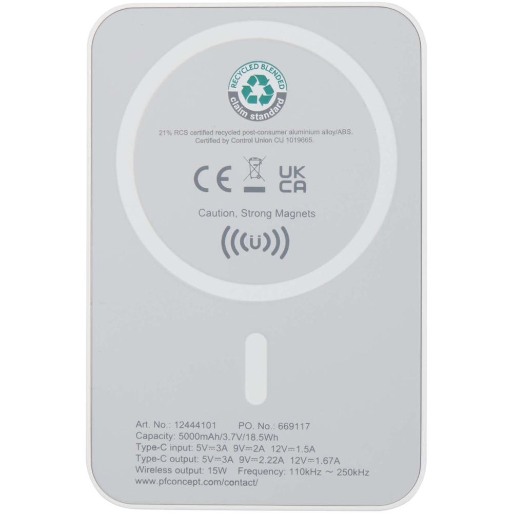 Acrab 5000 mAh 15W magnetic wireless power bank with 20W PD - made from recycled plastic