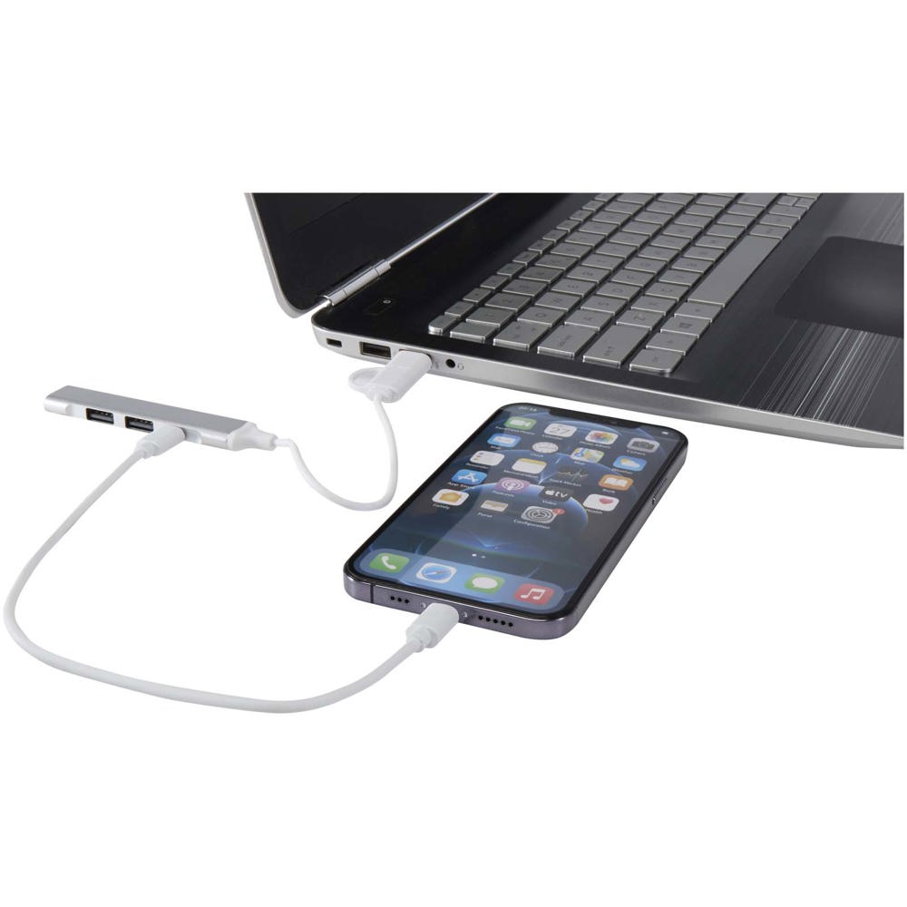 Alkaid 4-port recycled aluminium USB-A and Type-C hub with dual input