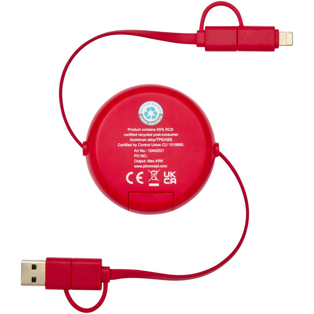 Alasia 5-in-1 100 cm recycled plastic and aluminium retractable data sync and 45W fast charge cable
