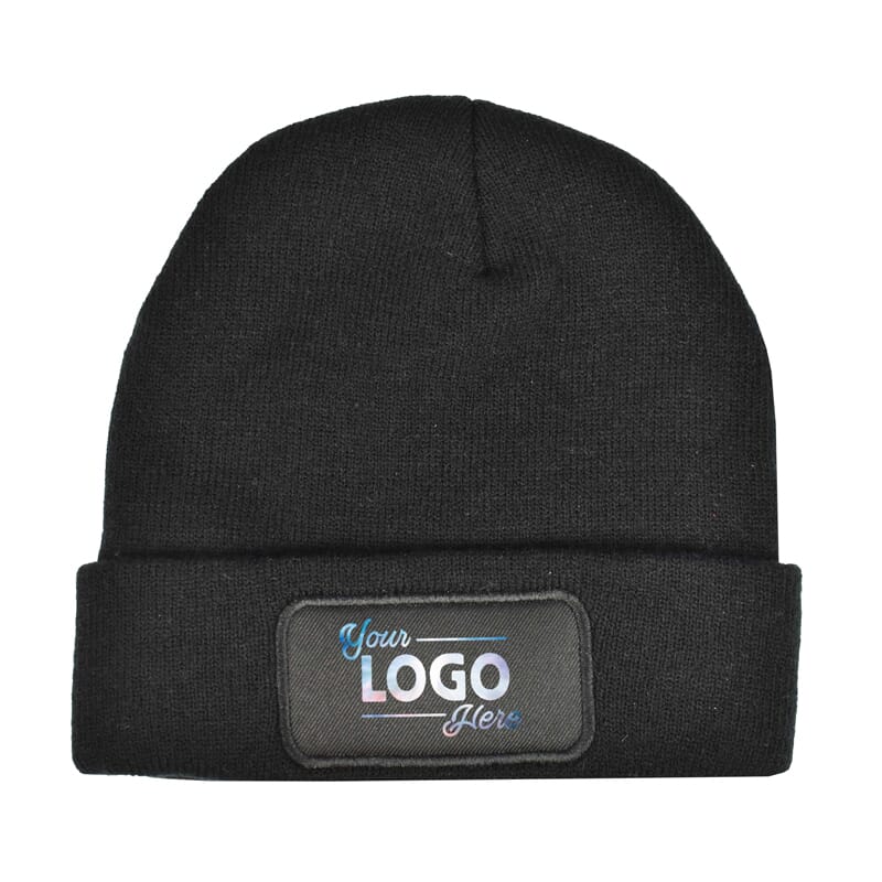 Kids knitted hat with label 100% rPET