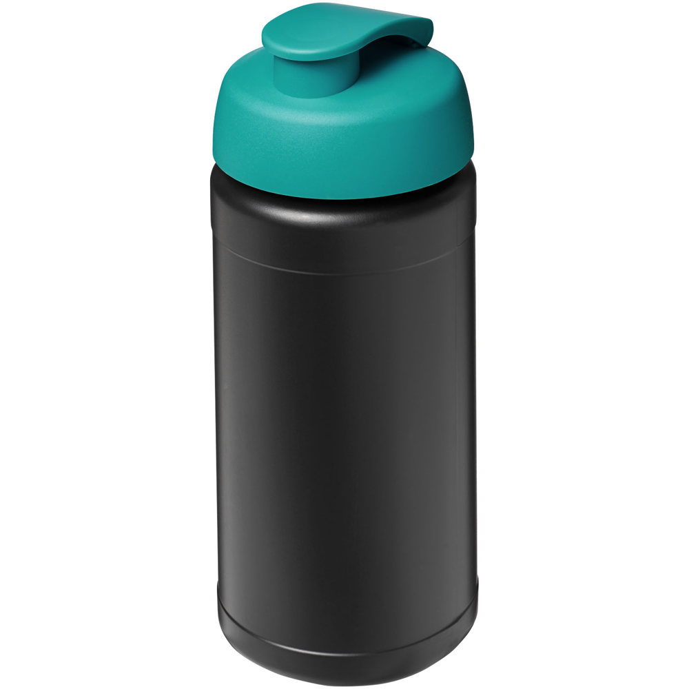 Baseline 500 ml recycled sport bottle with flip lid - Black, Aqua