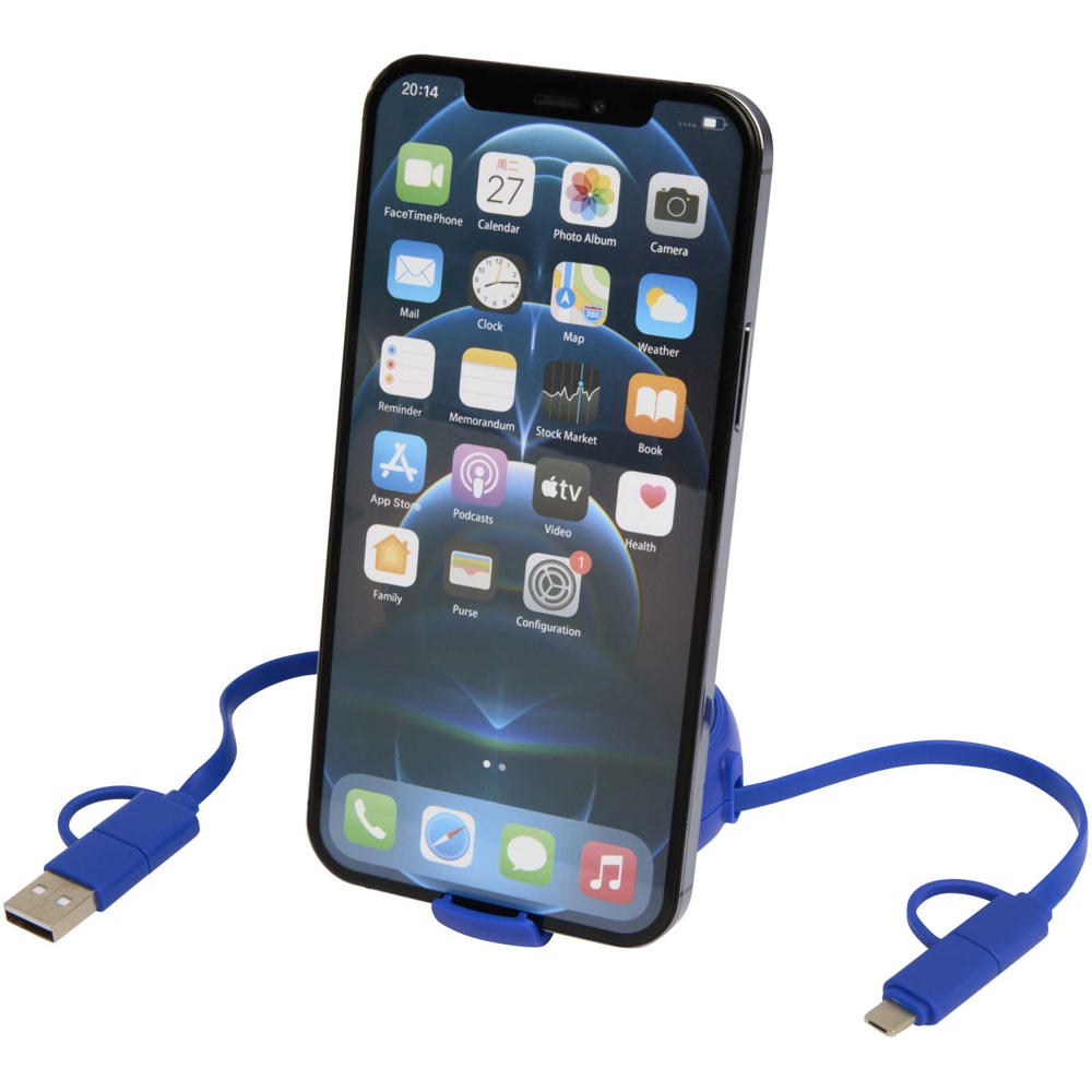 Alasia 5-in-1 100 cm recycled plastic and aluminium retractable data sync and 45W fast charge cable