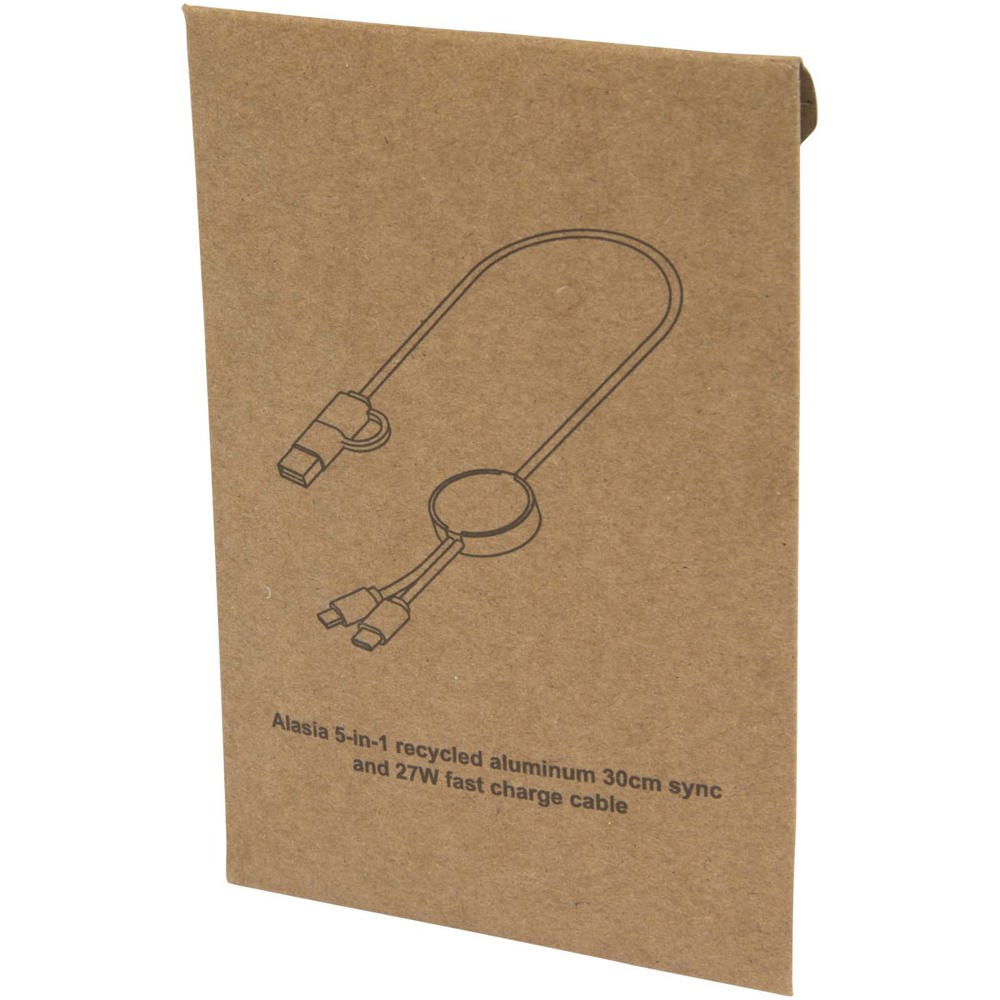 Alasia 5-in-1 recycled aluminium and plastic 30 cm data sync and 27W fast charge cable