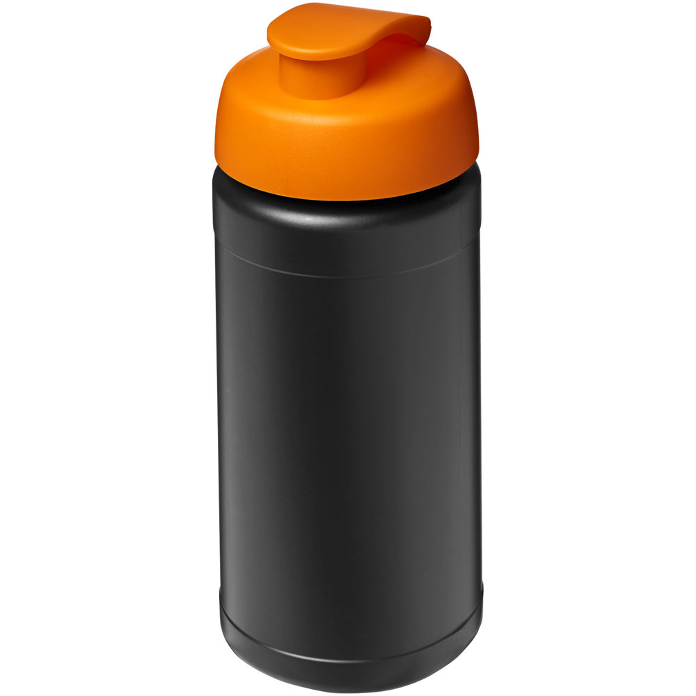 Baseline 500 ml recycled sport bottle with flip lid - Black, Orange
