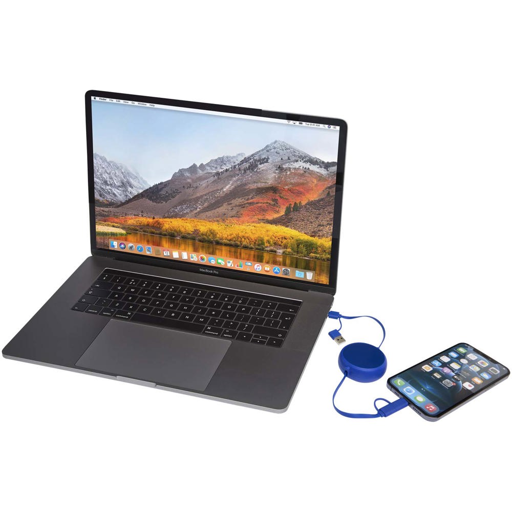 Alasia 5-in-1 100 cm recycled plastic and aluminium retractable data sync and 45W fast charge cable