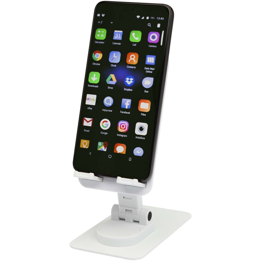 Alhena recycled plastic foldeable phone holder with metal desk stand - White