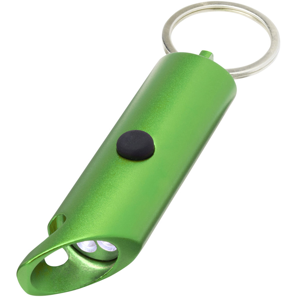 Flare RCS recycled aluminium IPX LED light and bottle opener with keychain - Green