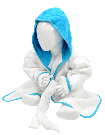 ARTG - Babiezz® Bathrobe With Hood - White, Aqua blue