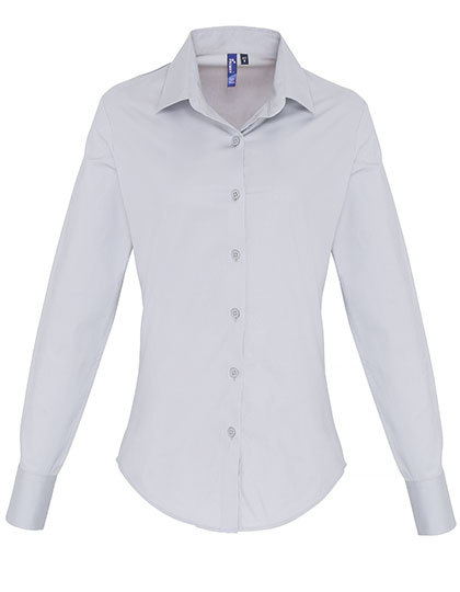 Premier Workwear - Women´s Stretch Fit Poplin Long Sleeve Cotton Shirt - Silver (ca. Pantone 428C)